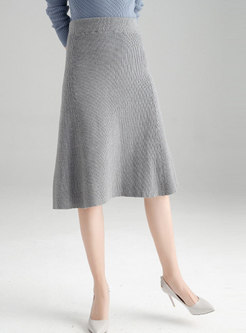 Grey High Waist All Matched Knitted Bodycon Skirt