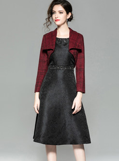 Lapel Woolen Short Coat & Slim Bottoming Dress
