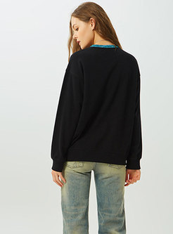 Casual Color-blocked Print O-neck Sweatshirt