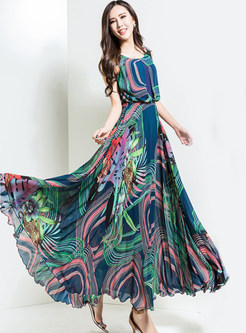 Stylish Oversize High Waist Print Maxi Dress