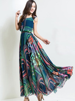 Stylish Oversize High Waist Print Maxi Dress