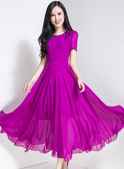 Brief Pure Color Waist Maxi Dress
