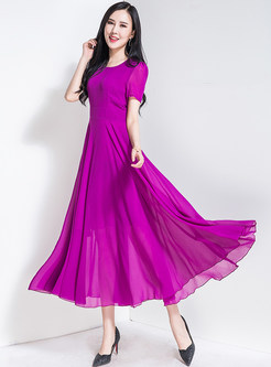 Brief Pure Color Waist Maxi Dress