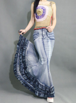 Vintage Sheath Multi-layer Big Hem Mermaid Skirt