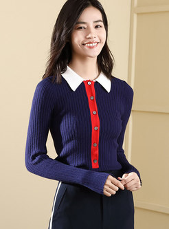 Autumn Fashion Color-block Slim Knitted Sweater 