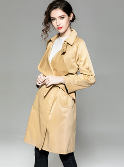 Trendy Notched Waist Solid Color Trench Coat