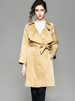Trendy Notched Waist Solid Color Trench Coat