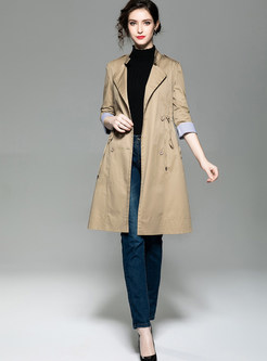 Turn Down Collar Double-breasted Tie-waist Trench Coat
