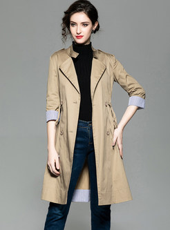 Turn Down Collar Double-breasted Tie-waist Trench Coat