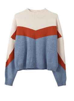 Chic Color-block Slim Pullover Knitted Sweater 