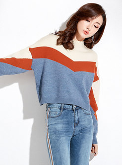 Chic Color-block Slim Pullover Knitted Sweater 