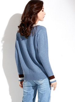 Stylish Elegant V-neck Contrast-color Knitted Sweater