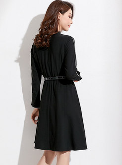 Fashion Black Standing Collar Elegant T-Shirt Dress