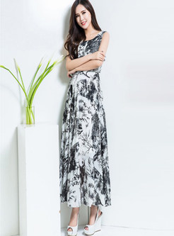 Fashion Plus Size Sleeveless Ink Print Maxi Dress