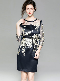 Perspective Mesh Embroidered Splicing Tie-waist Dress