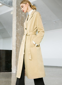 Fashion Notched Long Sleeve Tie-waist Trench Coat