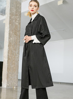 Trendy Lapel High Waist Tied Striped Trench Coat