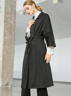 Trendy Lapel High Waist Tied Striped Trench Coat