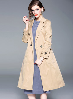 Trendy Notched Long Sleeve Knee-length Trench Coat