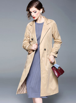 Trendy Notched Long Sleeve Knee-length Trench Coat