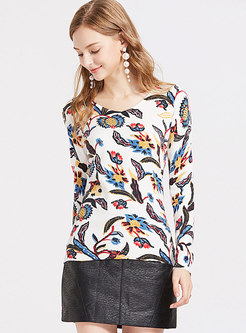 Chic Print V-neck Slim Knitted Sweater