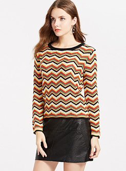 Color-blocked Striped O-neck Slim Sweater