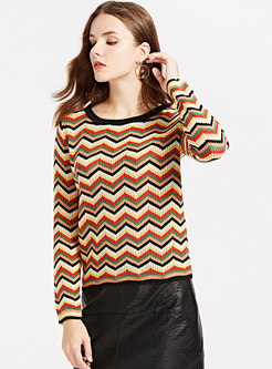 Color-blocked Striped O-neck Slim Sweater