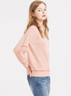 Brief Color-blocked O-neck Loose Sweater