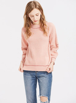 Brief Color-blocked O-neck Loose Sweater