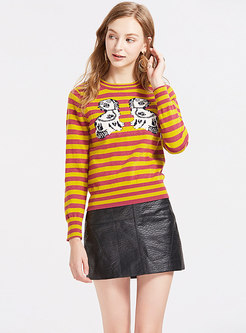 Striped Animal Pattern Slim Sweater