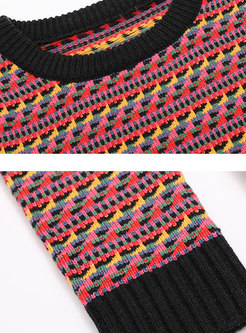 Chic Multi Color O-neck Loose Pullover Sweater