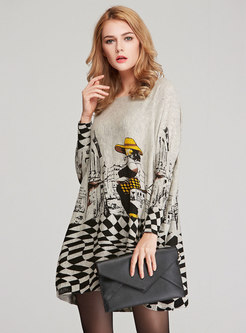 Plus Size Print O-neck Loose Pullover Sweater