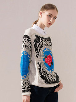 Chic Print O-neck Slim Pullover Sweater