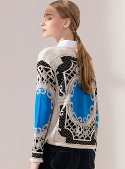 Chic Print O-neck Slim Pullover Sweater