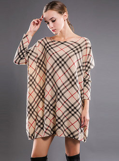 Grid Slash Neck Loose Knitted Sweater