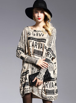 Print O-neck Bat Sleeve Loose Pullover Sweater