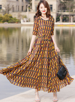 Chiffon Print Half Sleeve Maxi Dress