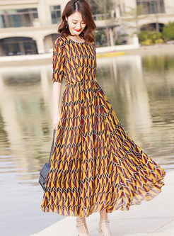 Chiffon Print Half Sleeve Maxi Dress