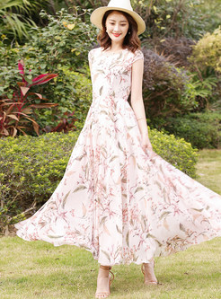 Sweet Floral Print Maxi Dress