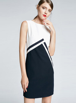 Elegant Color-blocked Stitching Sleeveless Dress