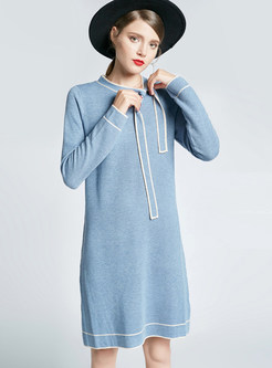 Fashion O-neck Tied Slim Bottoming Knitted Dress
