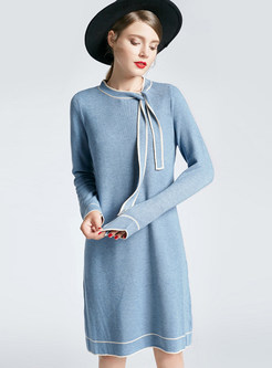 Fashion O-neck Tied Slim Bottoming Knitted Dress