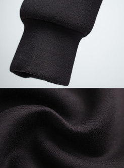Brief Black Solid Hoodies Zipper-front Tunic 