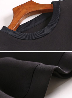 Casual Black Crew-neck Print Pullover Hoodies