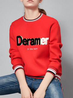 Chic Red Dreamer Embroidery Casual Hoodies