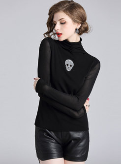 Black Turtleneck Pullover Slim T-shirt