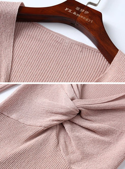 Autumn V-neck Slim Sweater & High Waist Wrap Bodycon Midi Skirt