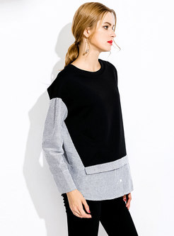 Chic Striped Splicing O-neck Knitted Sweater