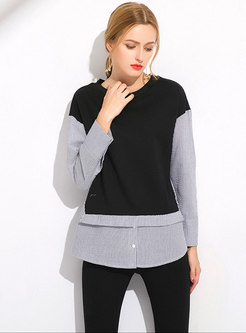 Chic Striped Splicing O-neck Knitted Sweater