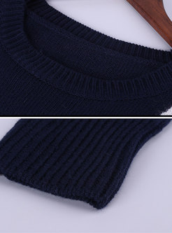 Color-blocked O-neck Loose Knitted Sweater
